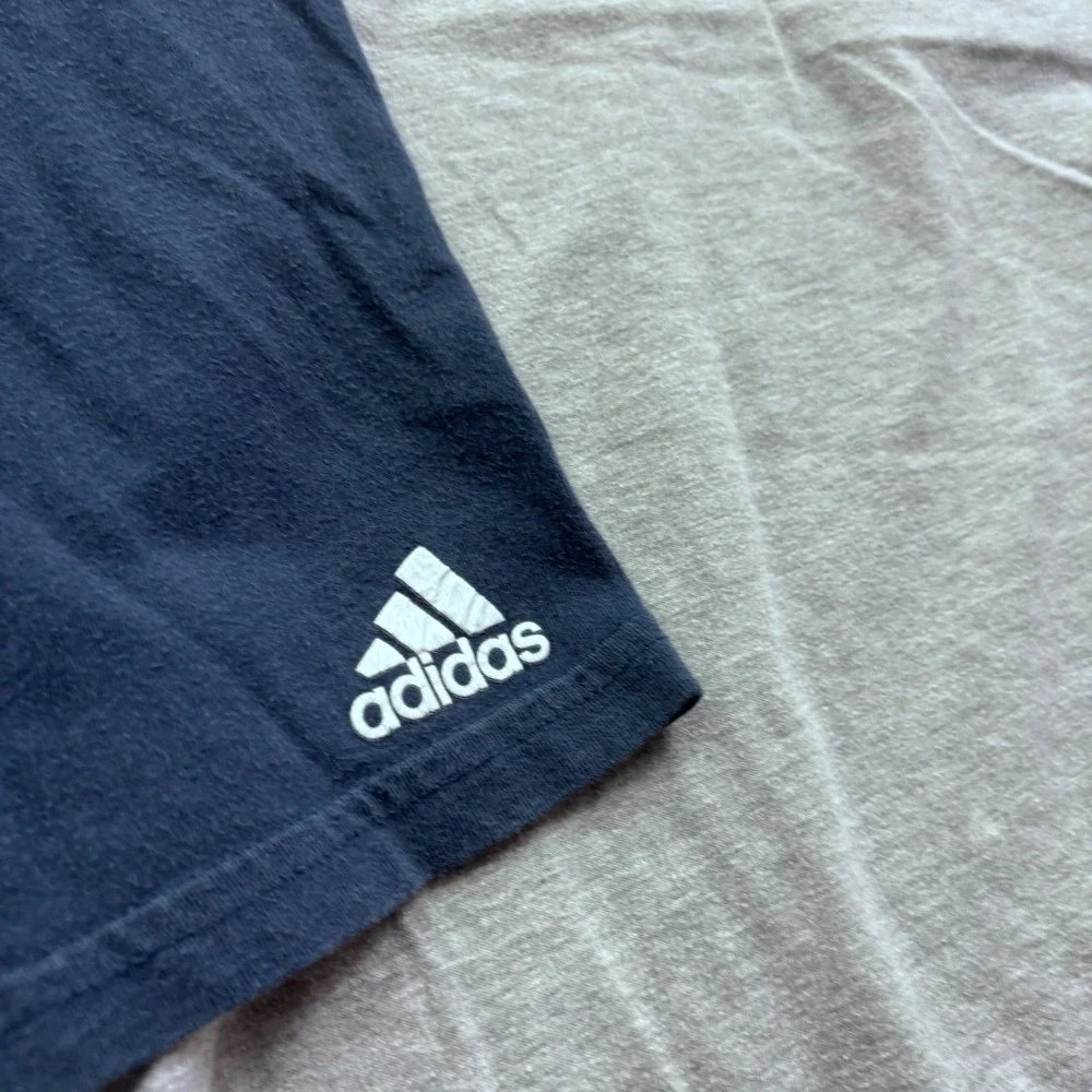 Adidas Mens Small Gray Blue American Flag Logo 3/4 Sleeve Raglan Baseball Tee